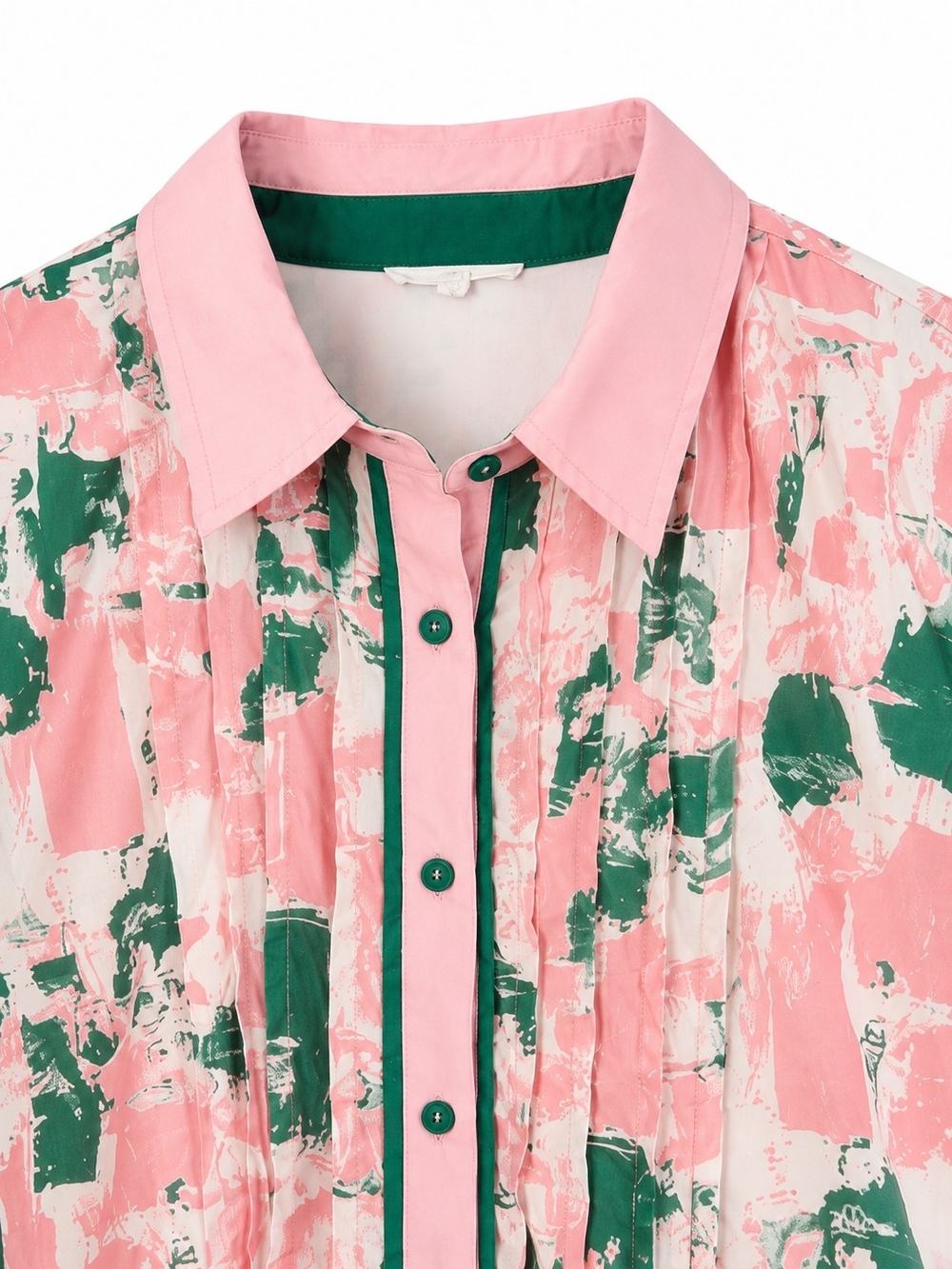Entro Pink Green Abstract Print Pintuck Button Front Mini Dress M Boho Preppy - Picture 3 of 12